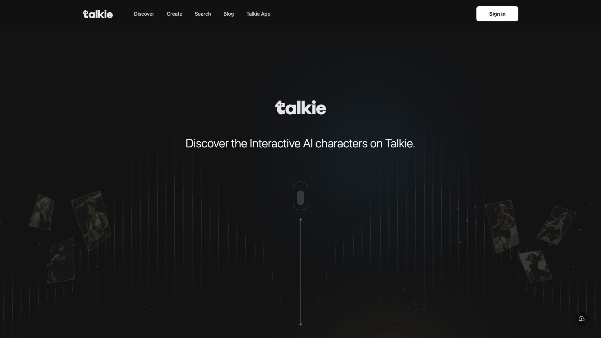 Talkie About page with product positioning and creator-oriented navigation