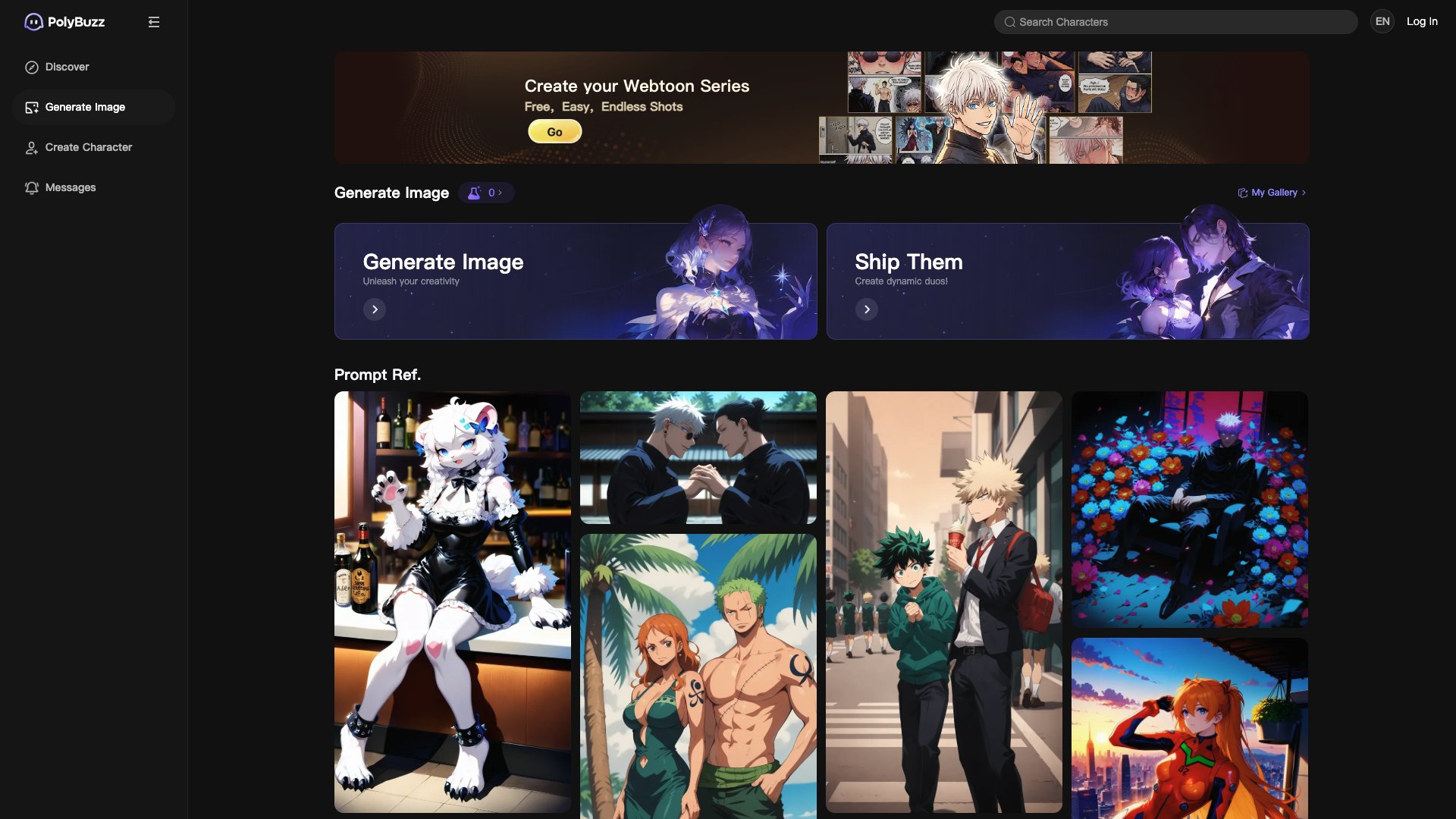 PolyBuzz generate image page showing built-in image creation workflow